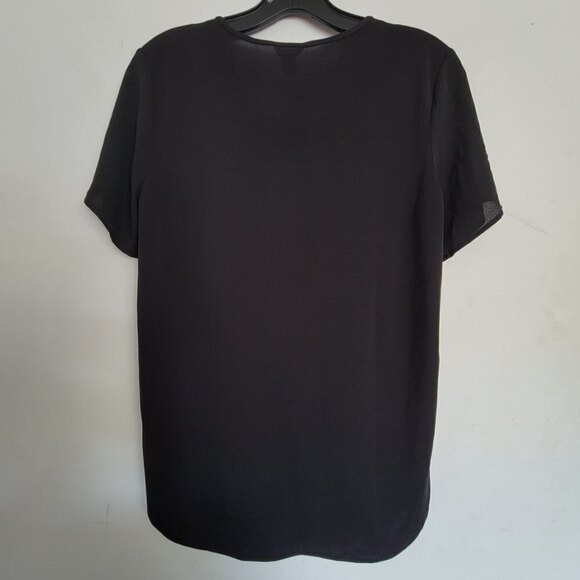 Ann Taylor Keyhole Front Black Short Sleeve Blouse Top Silky Smooth Flowy Sz XS - Picture 3 of 10